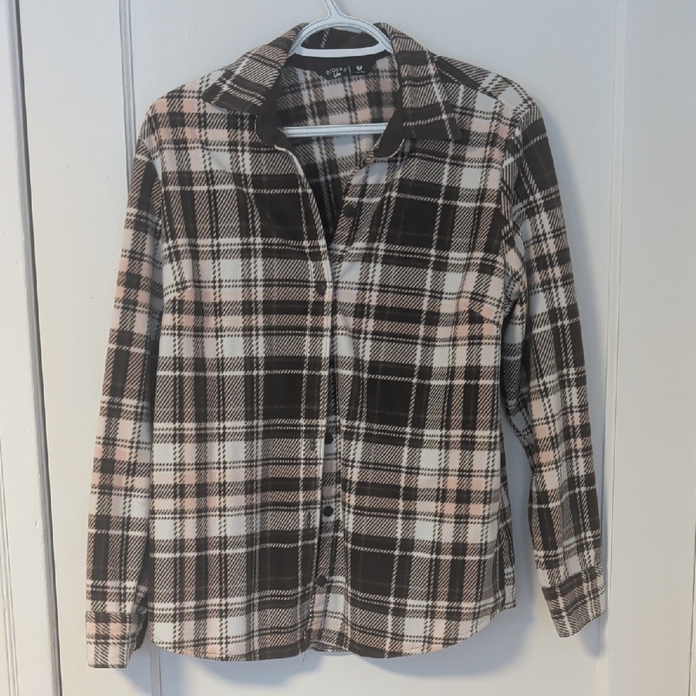Lee Riders Plaid Fleece Sweater in Brown and Pink Size Small